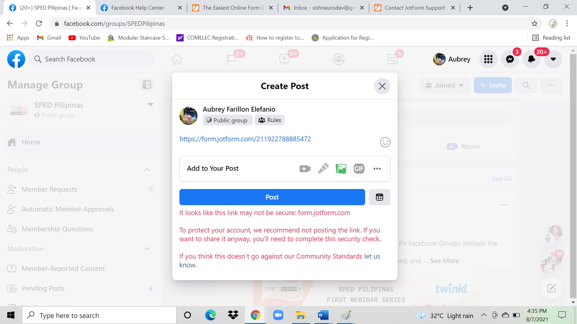 Unable To Share Forms Through Facebook